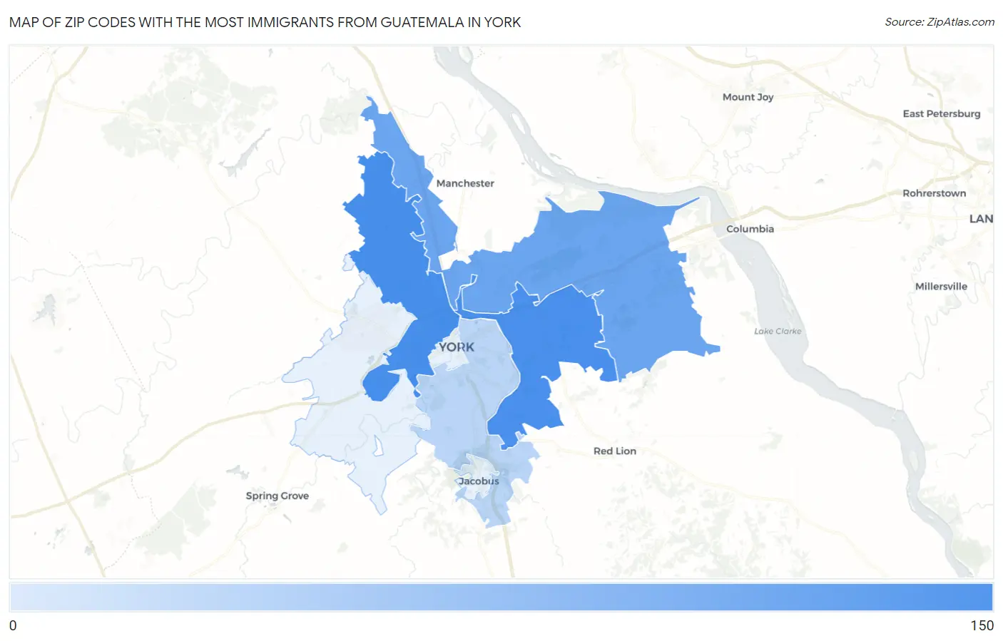 Zip Codes with the Most Immigrants from Guatemala in York Map