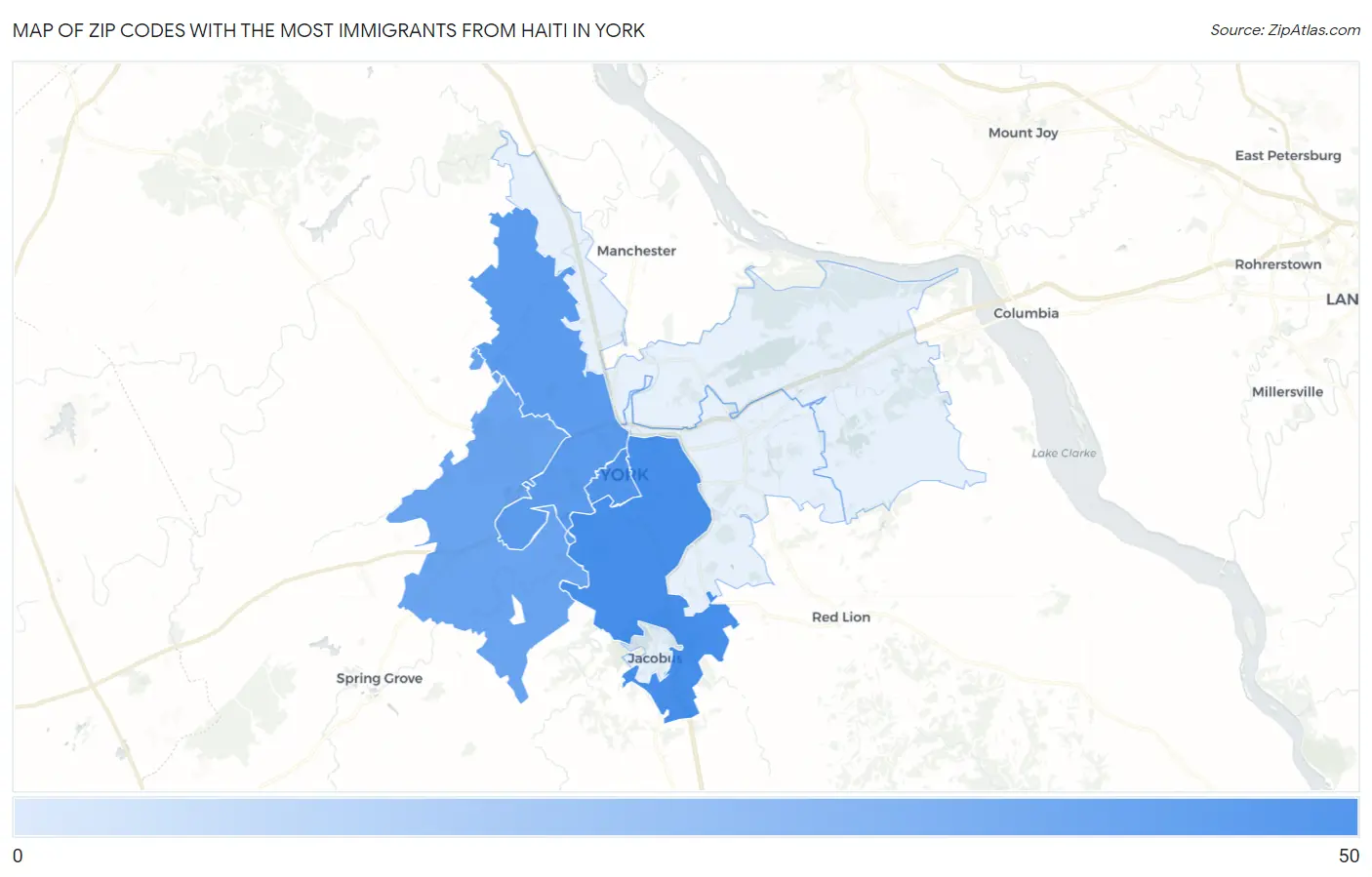 Zip Codes with the Most Immigrants from Haiti in York Map