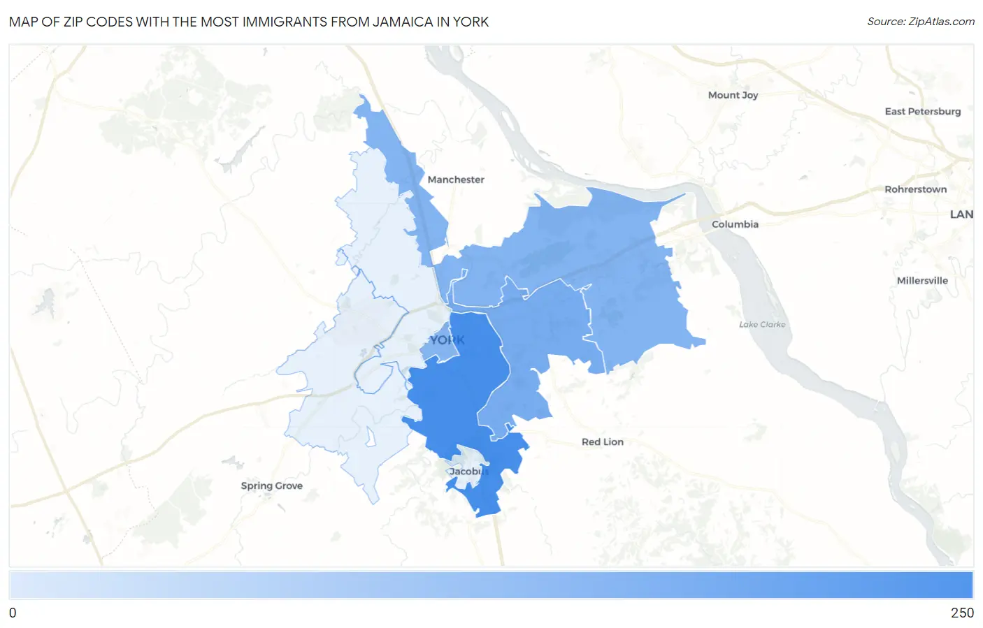 Zip Codes with the Most Immigrants from Jamaica in York Map