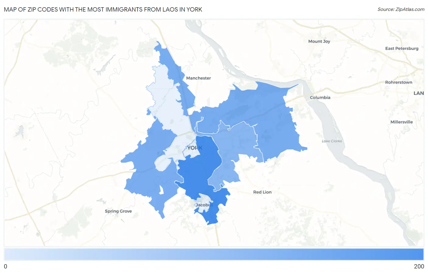 Zip Codes with the Most Immigrants from Laos in York Map