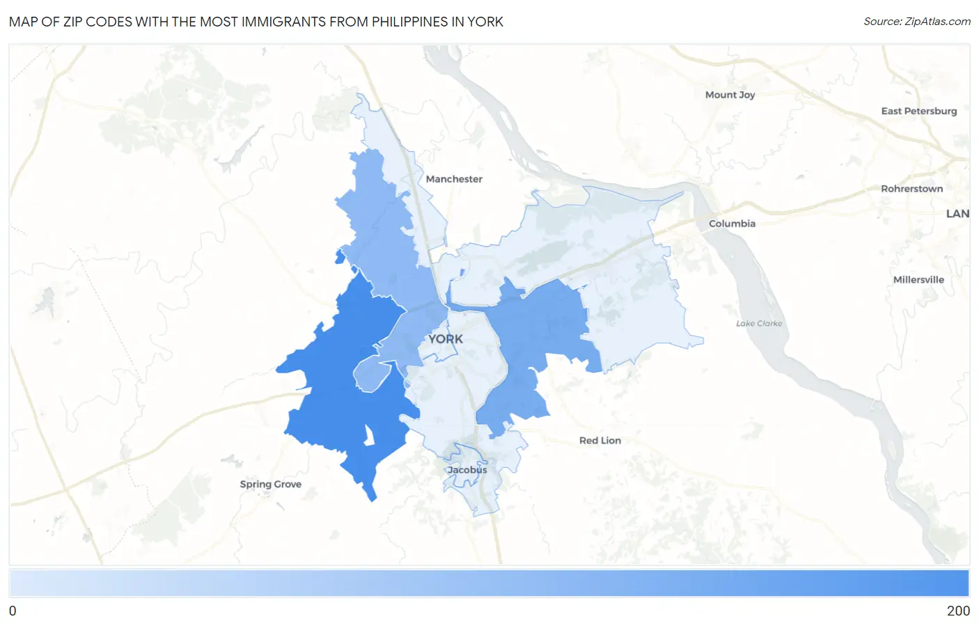 Zip Codes with the Most Immigrants from Philippines in York Map