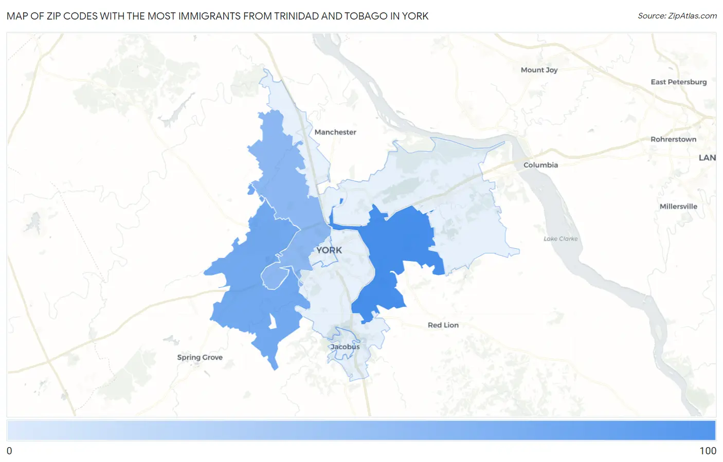 Zip Codes with the Most Immigrants from Trinidad and Tobago in York Map