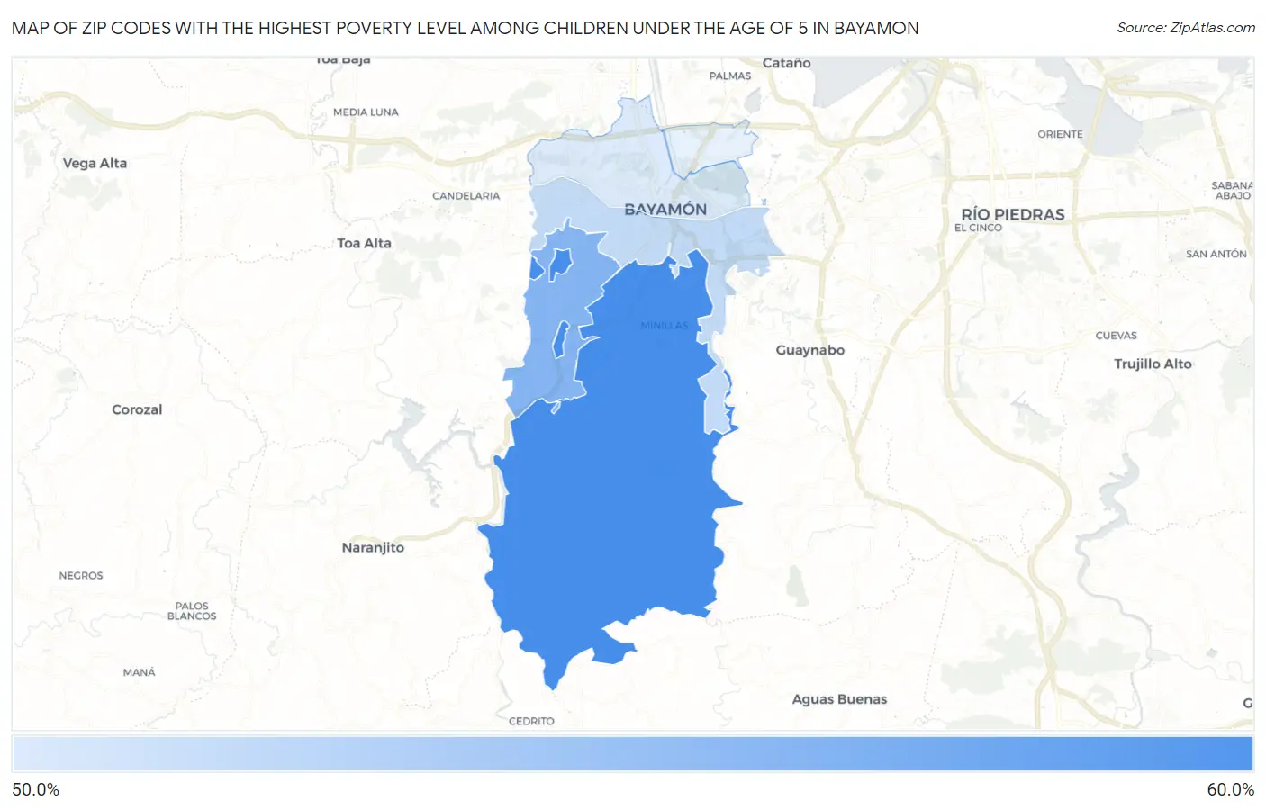 Zip Codes with the Highest Poverty Level Among Children Under the Age of 5 in Bayamon Map