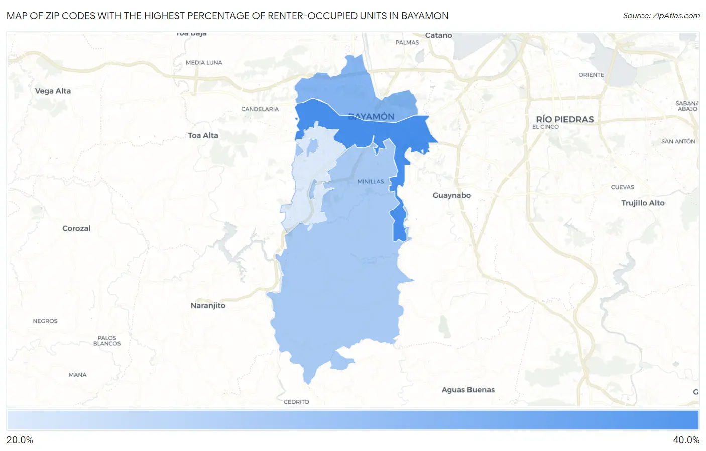 Zip Codes with the Highest Percentage of Renter-Occupied Units in Bayamon Map