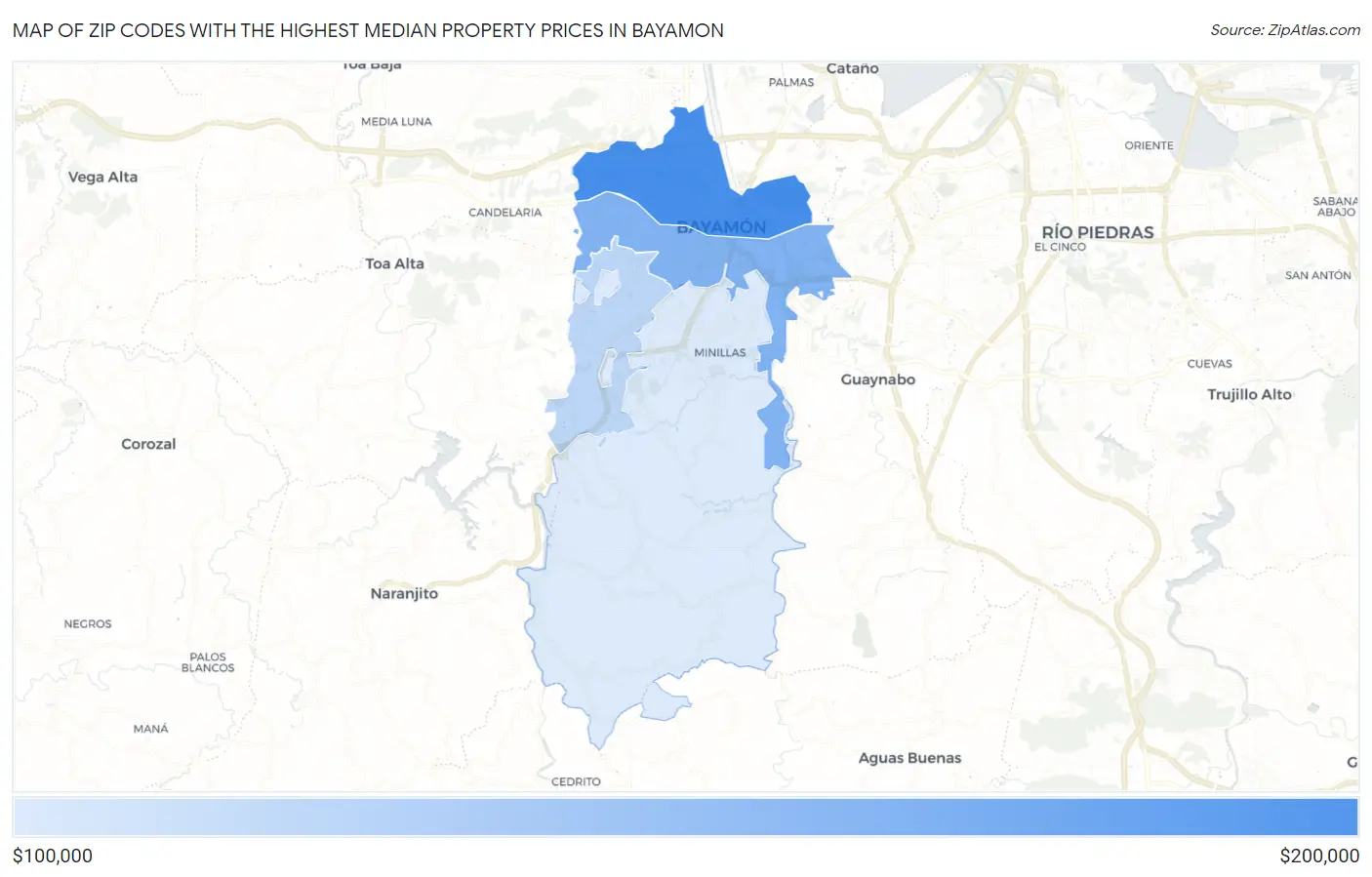 Zip Codes with the Highest Median Property Prices in Bayamon Map
