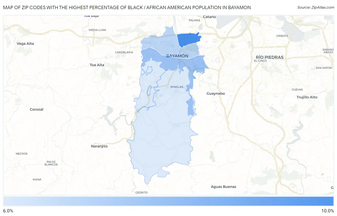 Zip Codes with the Highest Percentage of Black / African American Population in Bayamon Map
