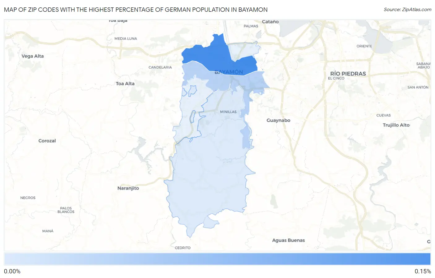 Zip Codes with the Highest Percentage of German Population in Bayamon Map