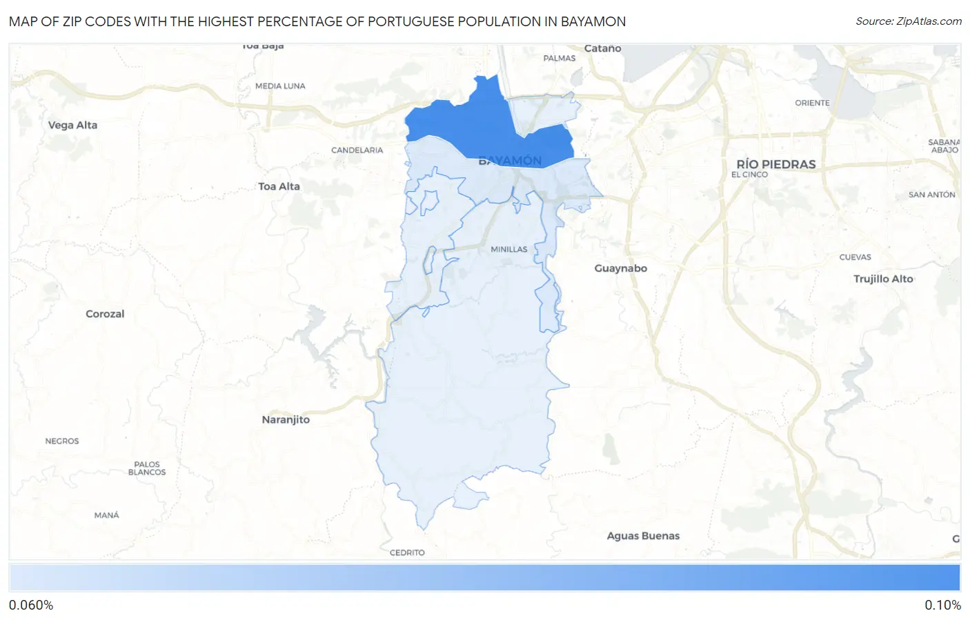 Zip Codes with the Highest Percentage of Portuguese Population in Bayamon Map