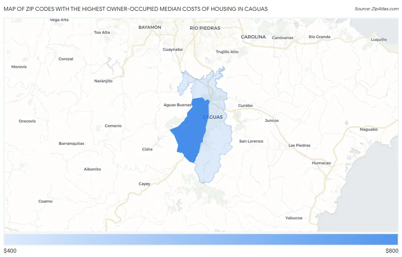 Zip Codes with the Highest Owner-Occupied Median Costs of Housing in Caguas Map