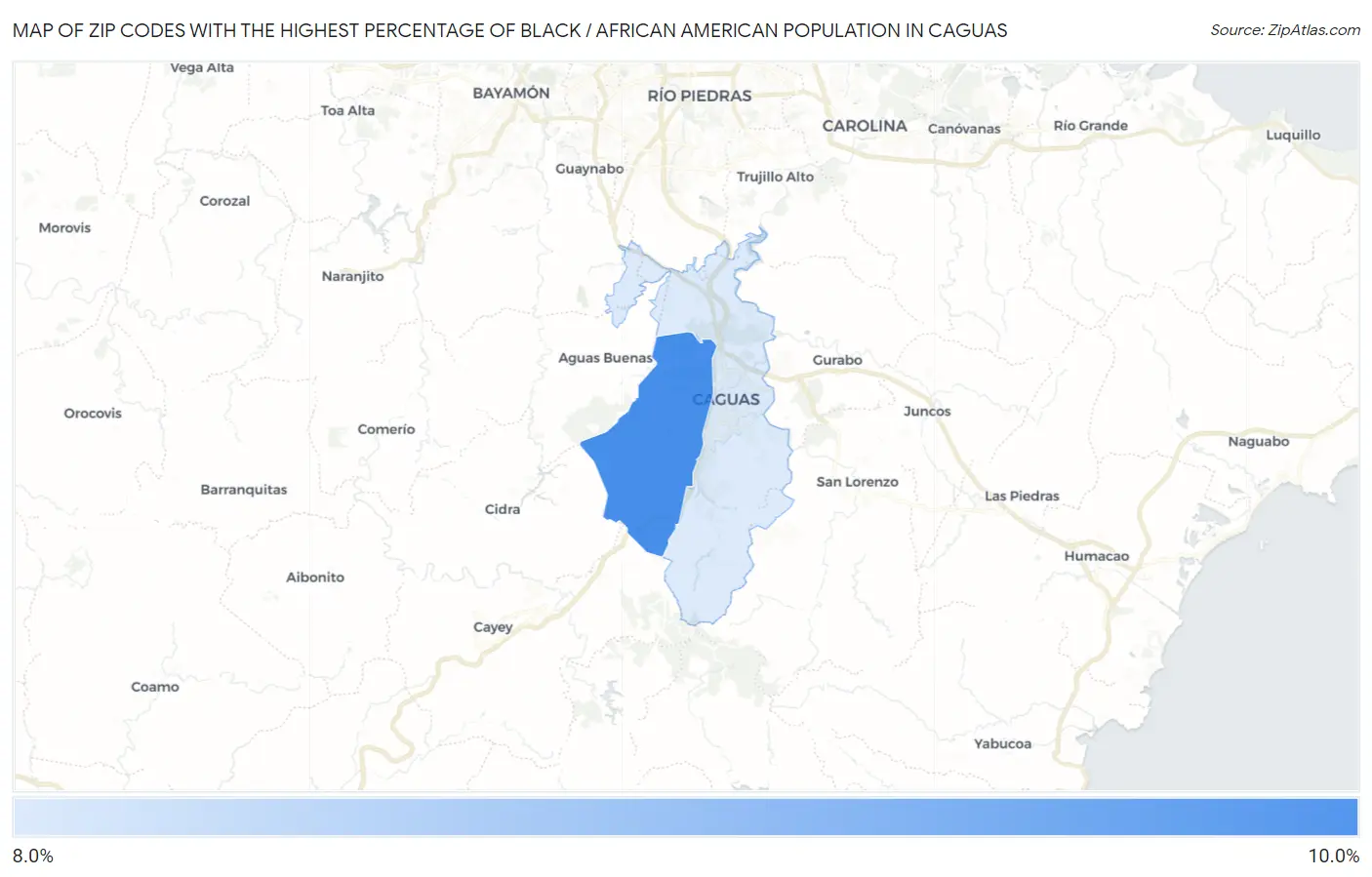 Zip Codes with the Highest Percentage of Black / African American Population in Caguas Map