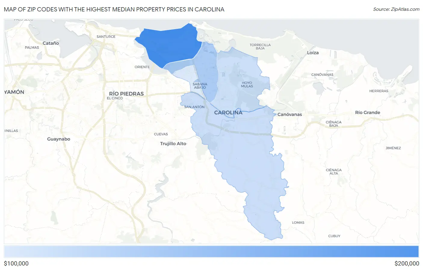 Zip Codes with the Highest Median Property Prices in Carolina Map
