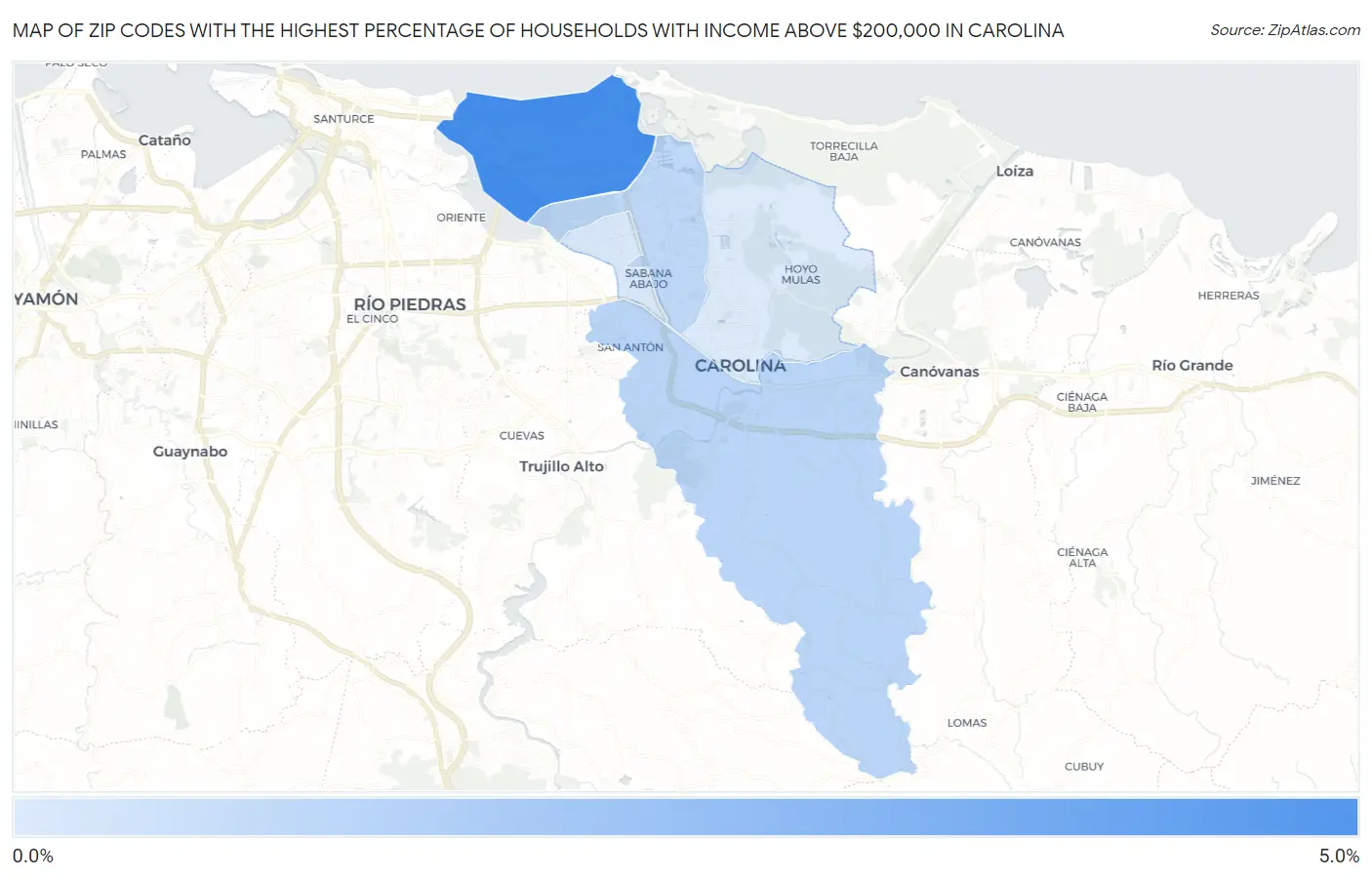 Zip Codes with the Highest Percentage of Households with Income Above $200,000 in Carolina Map