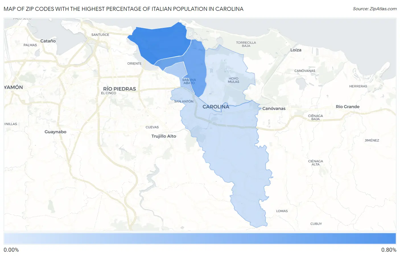 Zip Codes with the Highest Percentage of Italian Population in Carolina Map