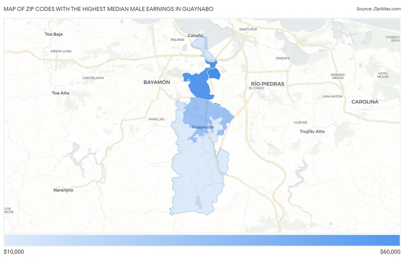 Zip Codes with the Highest Median Male Earnings in Guaynabo Map