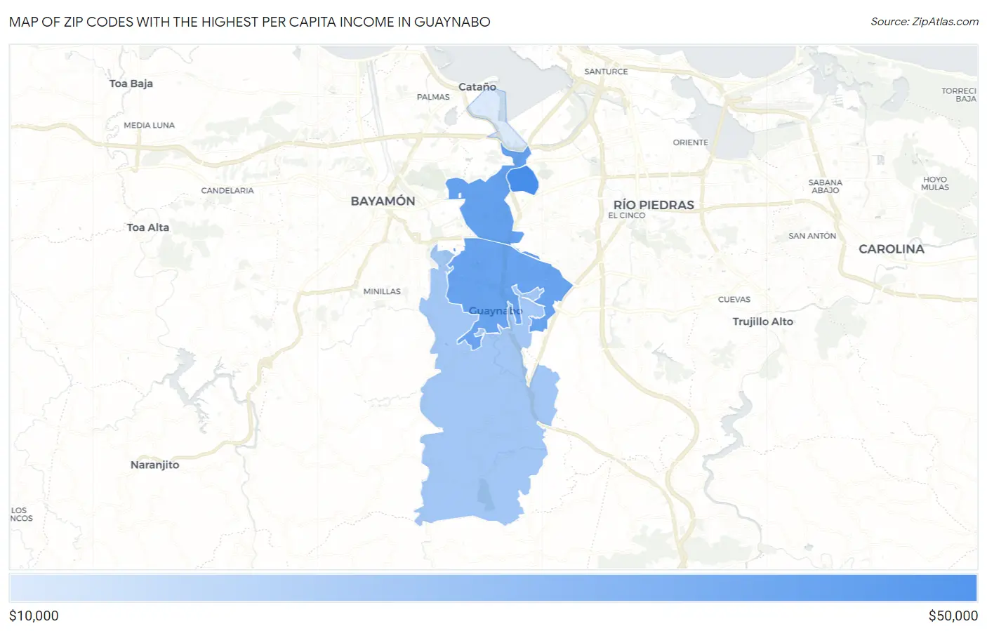 Zip Codes with the Highest Per Capita Income in Guaynabo Map