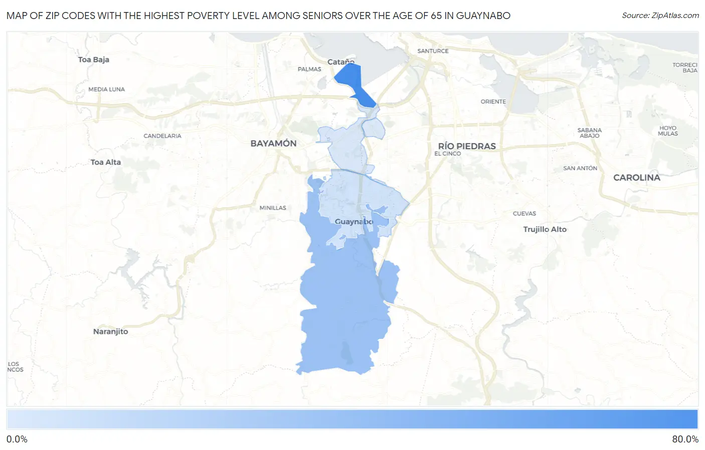Zip Codes with the Highest Poverty Level Among Seniors Over the Age of 65 in Guaynabo Map
