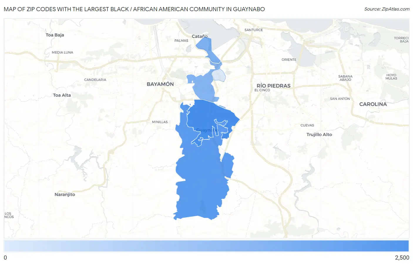 Zip Codes with the Largest Black / African American Community in Guaynabo Map