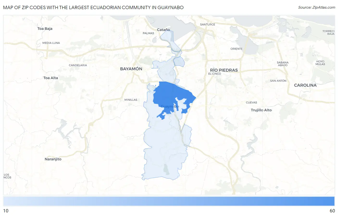 Zip Codes with the Largest Ecuadorian Community in Guaynabo Map