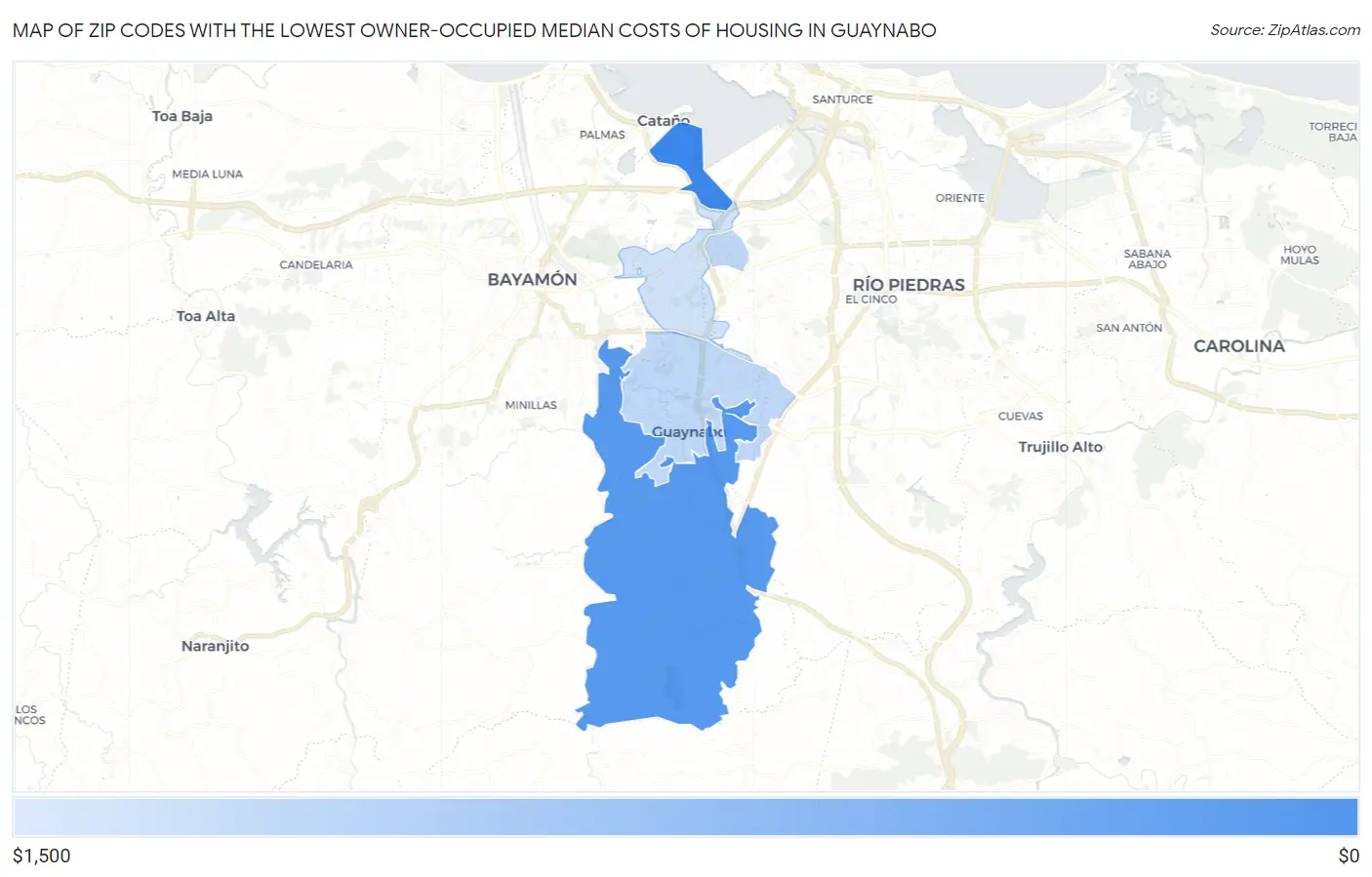 Zip Codes with the Lowest Owner-Occupied Median Costs of Housing in Guaynabo Map
