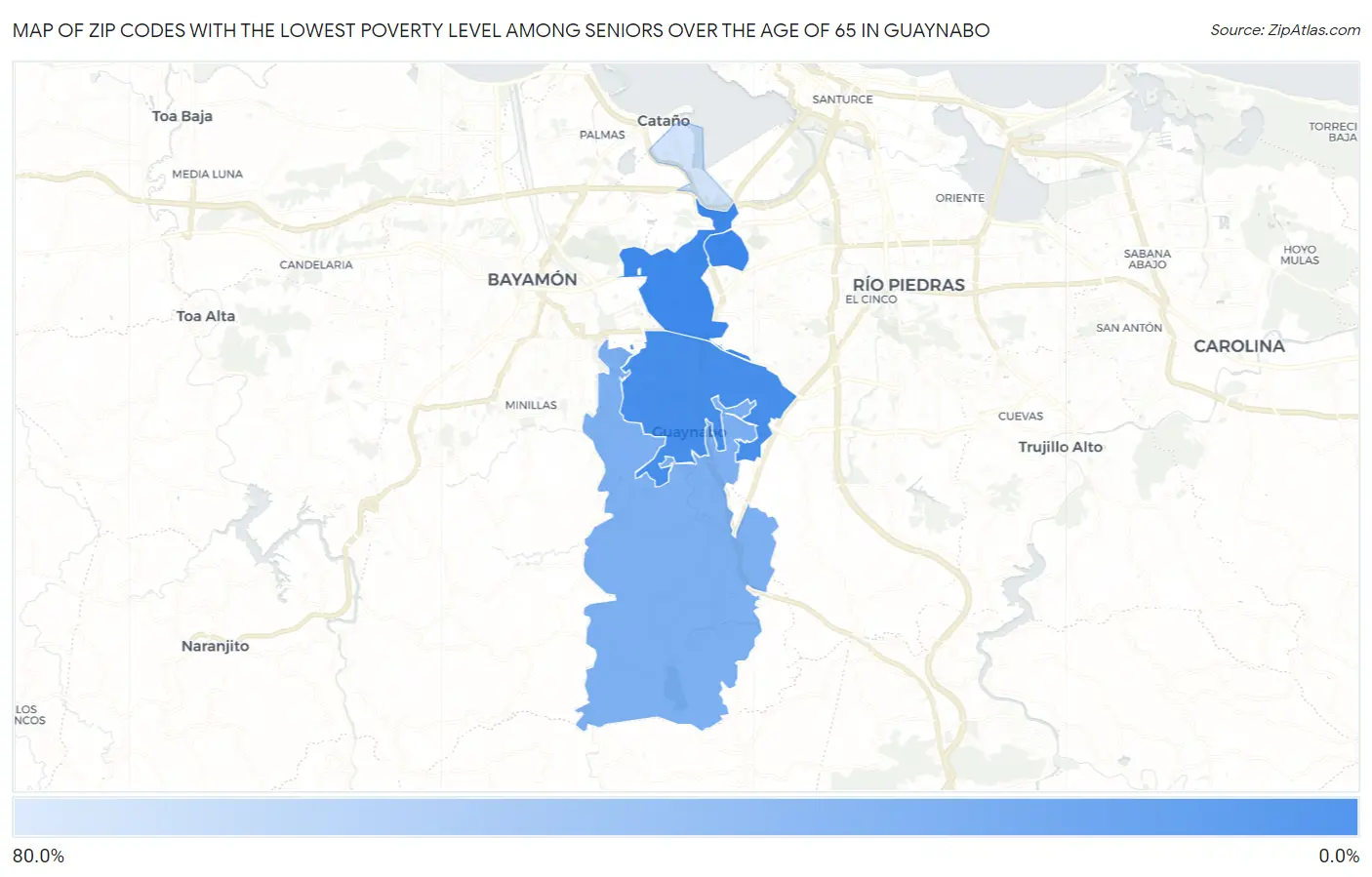 Zip Codes with the Lowest Poverty Level Among Seniors Over the Age of 65 in Guaynabo Map