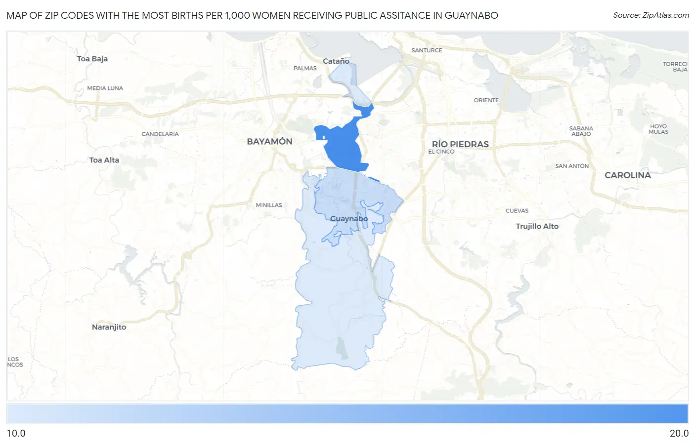 Zip Codes with the Most Births per 1,000 Women Receiving Public Assitance in Guaynabo Map