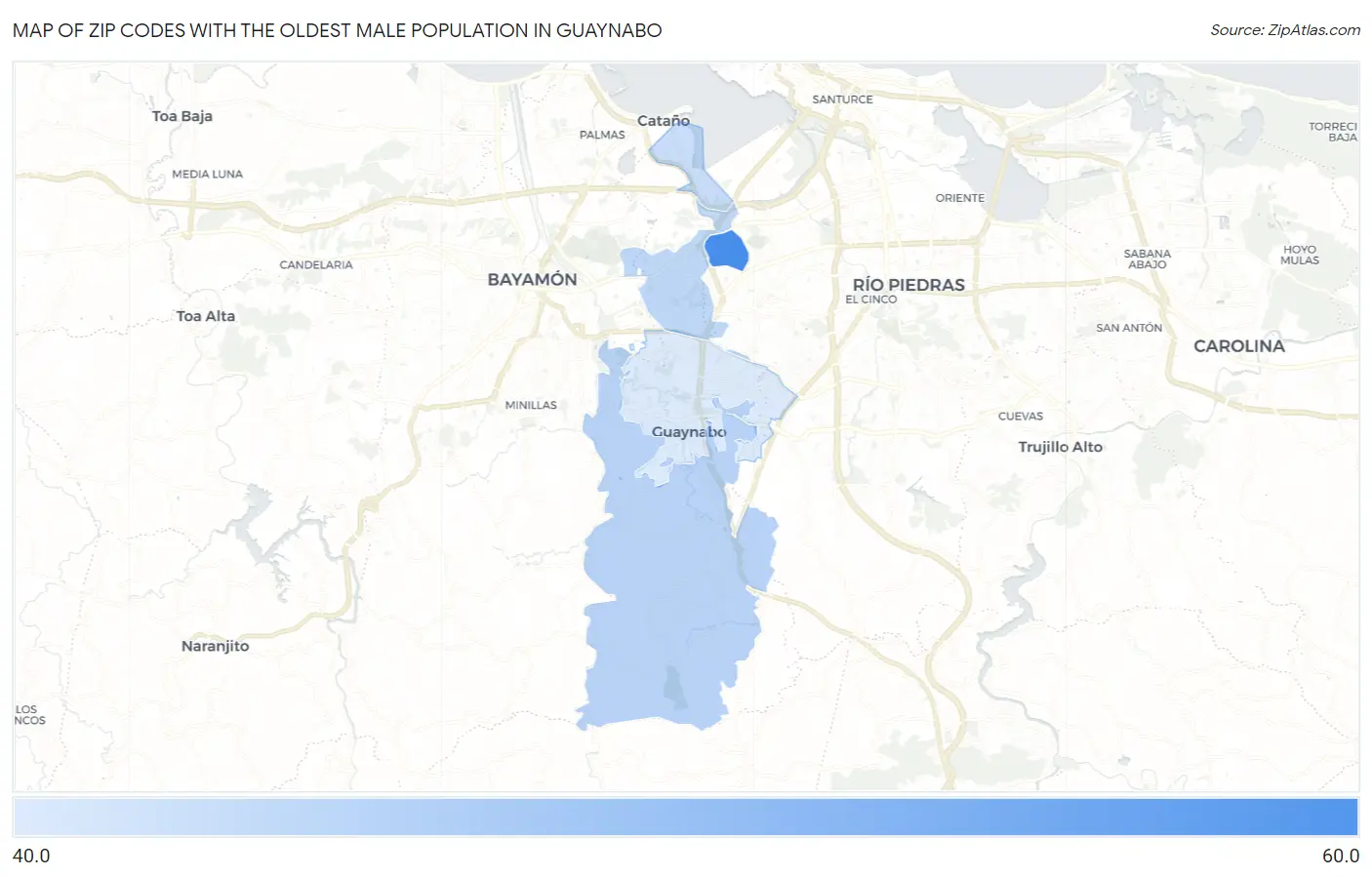 Zip Codes with the Oldest Male Population in Guaynabo Map
