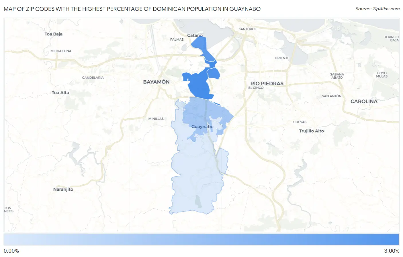 Zip Codes with the Highest Percentage of Dominican Population in Guaynabo Map