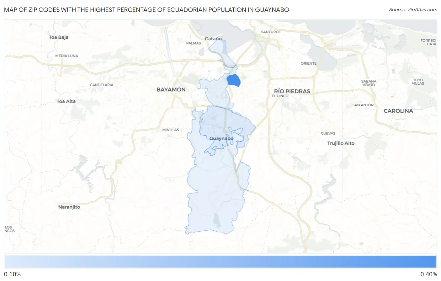 Zip Codes with the Highest Percentage of Ecuadorian Population in Guaynabo Map