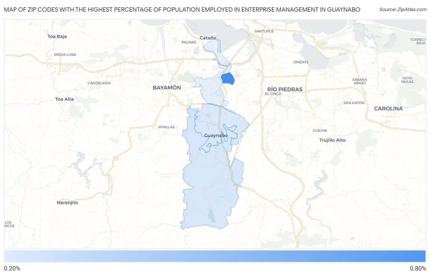 Zip Codes with the Highest Percentage of Population Employed in Enterprise Management in Guaynabo Map