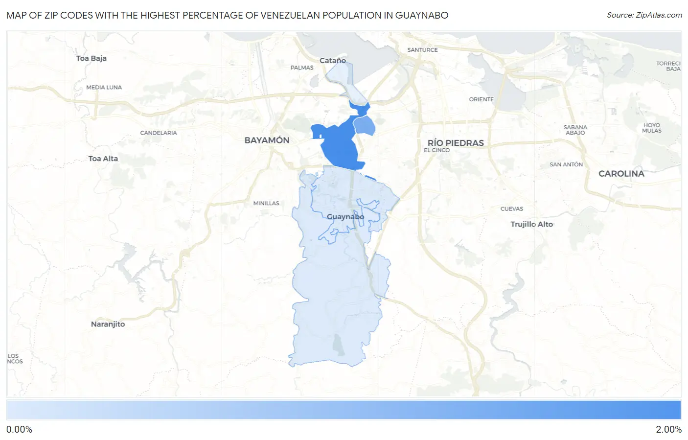 Zip Codes with the Highest Percentage of Venezuelan Population in Guaynabo Map