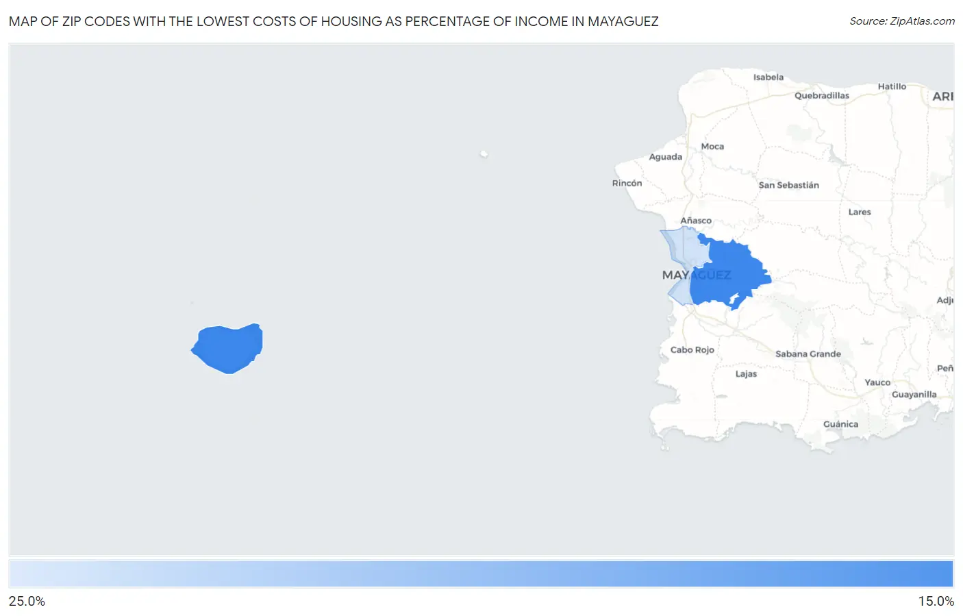 Zip Codes with the Lowest Costs of Housing as Percentage of Income in Mayaguez Map