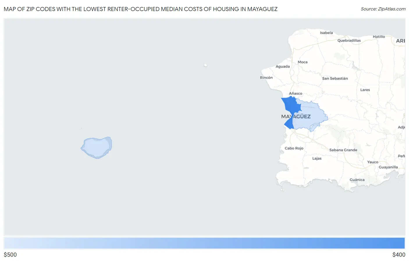 Zip Codes with the Lowest Renter-Occupied Median Costs of Housing in Mayaguez Map