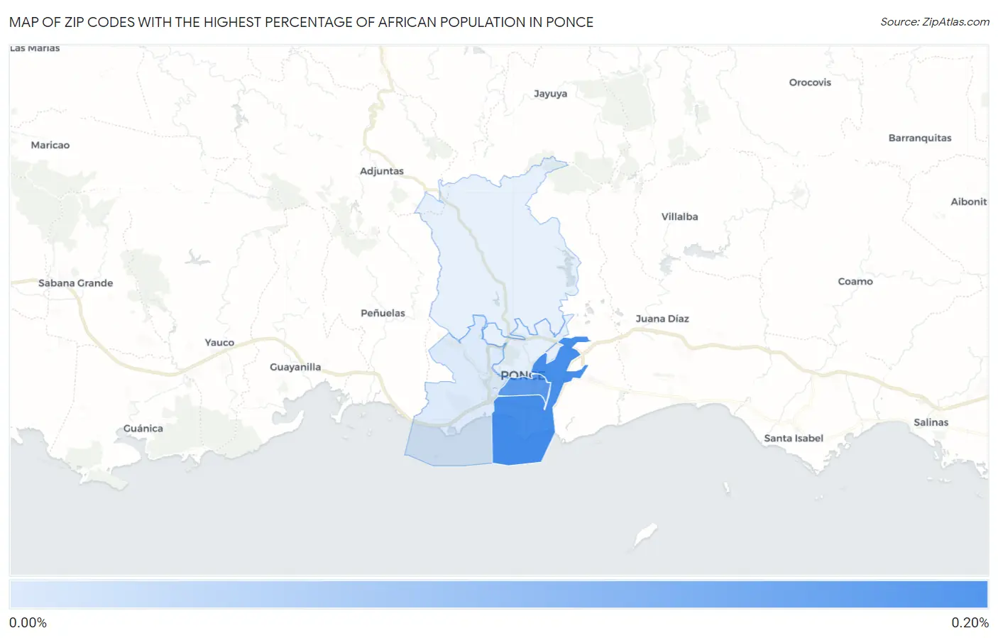 Zip Codes with the Highest Percentage of African Population in Ponce Map
