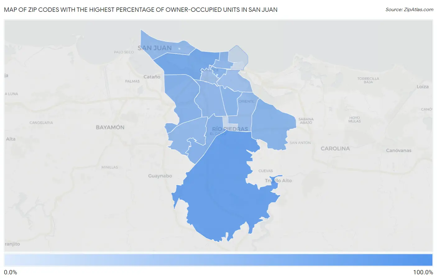 Zip Codes with the Highest Percentage of Owner-Occupied Units in San Juan Map