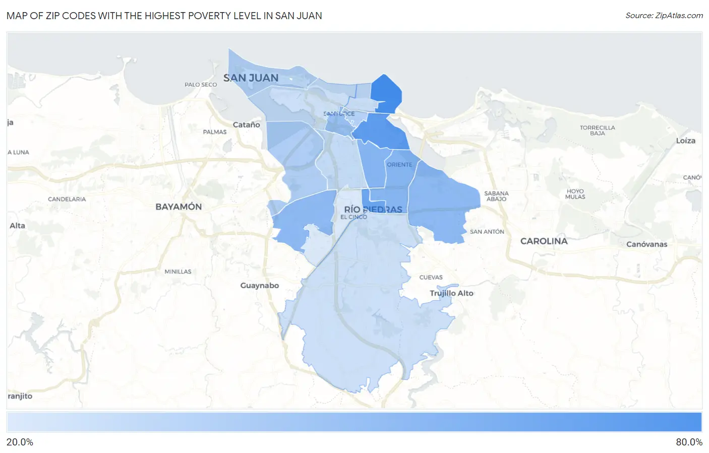 Zip Codes with the Highest Poverty Level in San Juan Map
