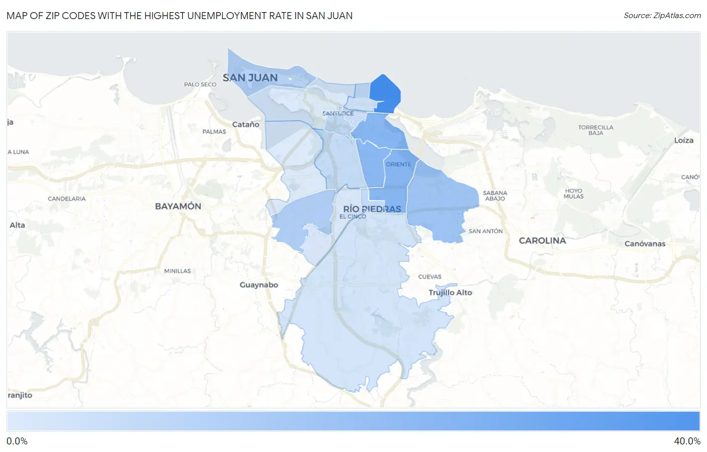 Zip Codes with the Highest Unemployment Rate in San Juan Map