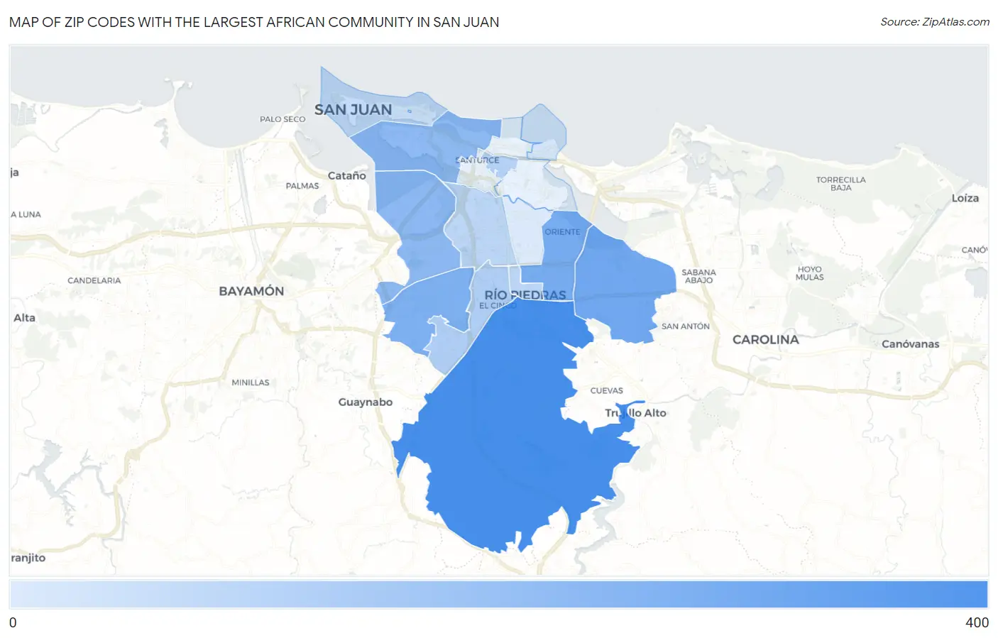 Zip Codes with the Largest African Community in San Juan Map