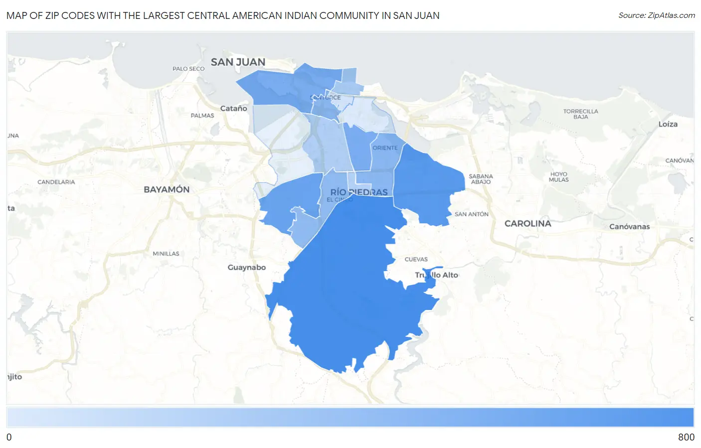 Zip Codes with the Largest Central American Indian Community in San Juan Map