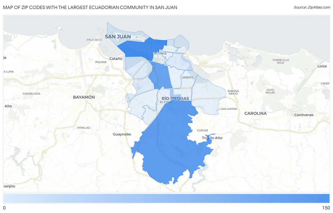 Zip Codes with the Largest Ecuadorian Community in San Juan Map