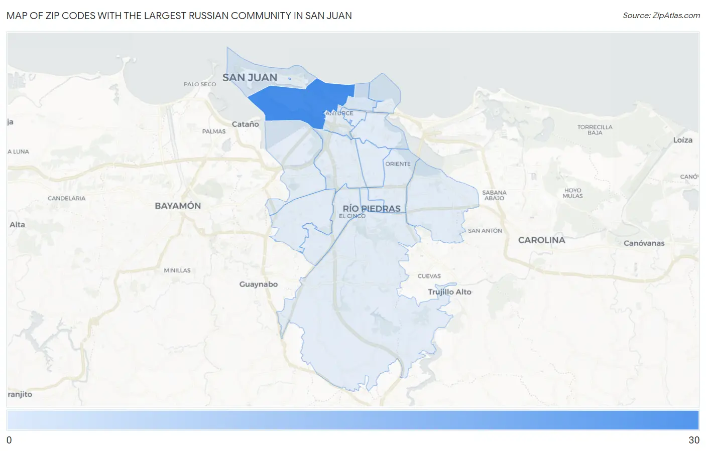 Zip Codes with the Largest Russian Community in San Juan Map