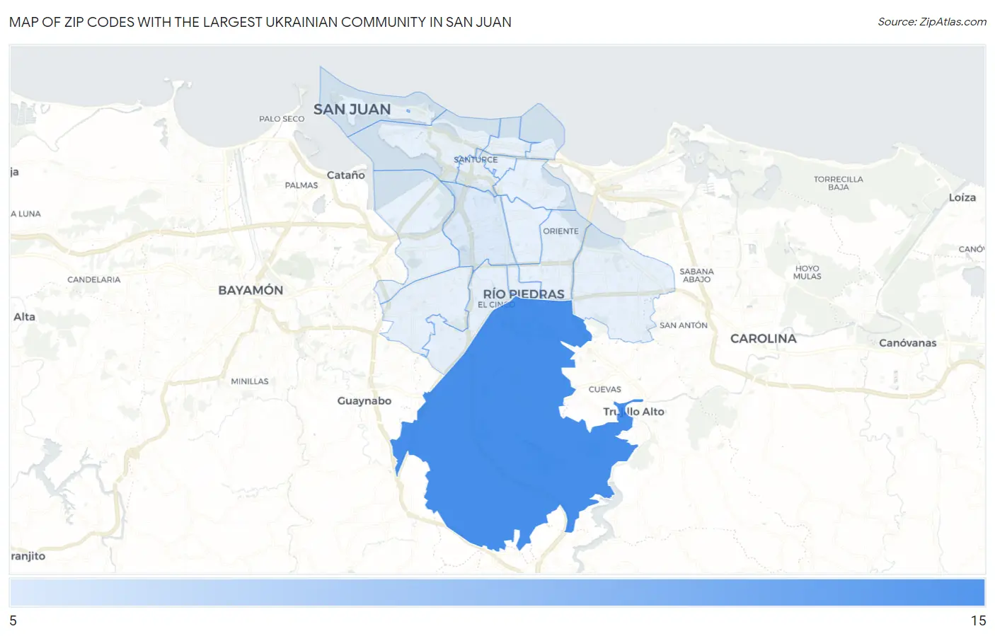 Zip Codes with the Largest Ukrainian Community in San Juan Map