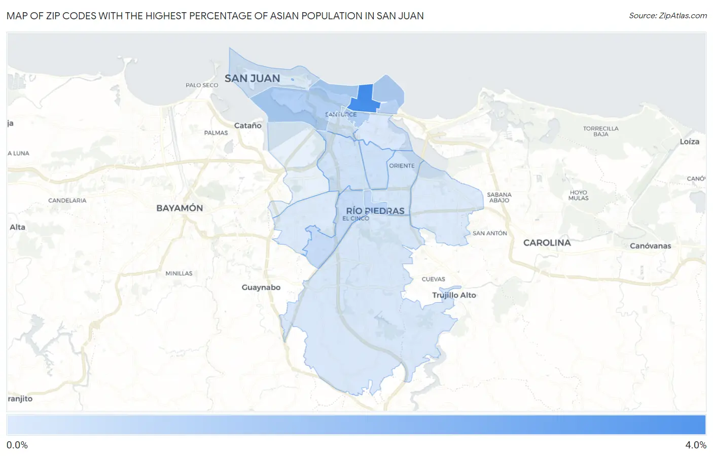 Zip Codes with the Highest Percentage of Asian Population in San Juan Map