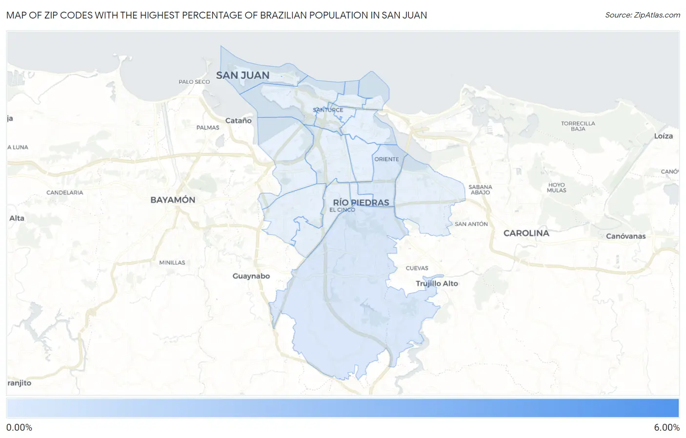 Zip Codes with the Highest Percentage of Brazilian Population in San Juan Map