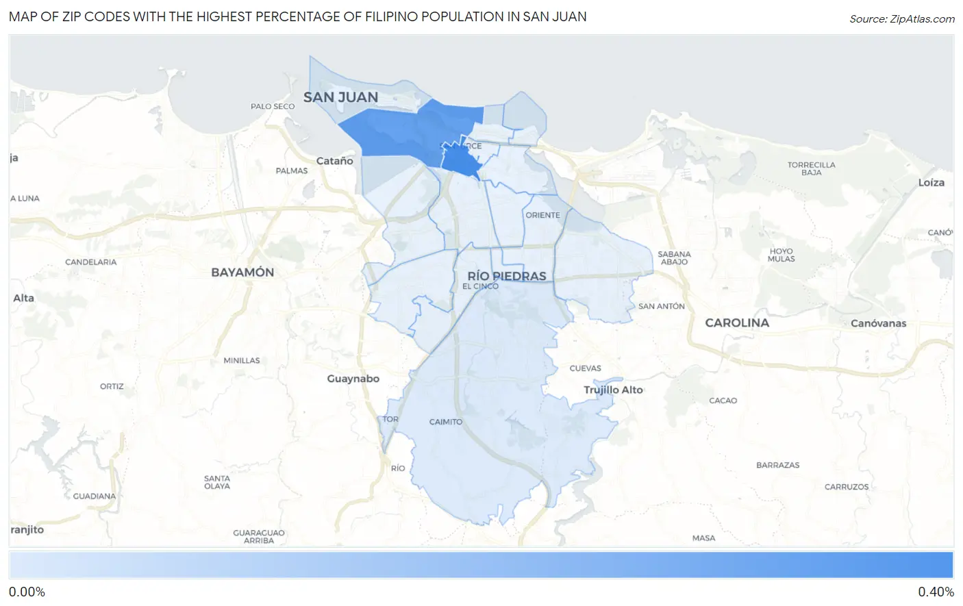 Zip Codes with the Highest Percentage of Filipino Population in San Juan Map