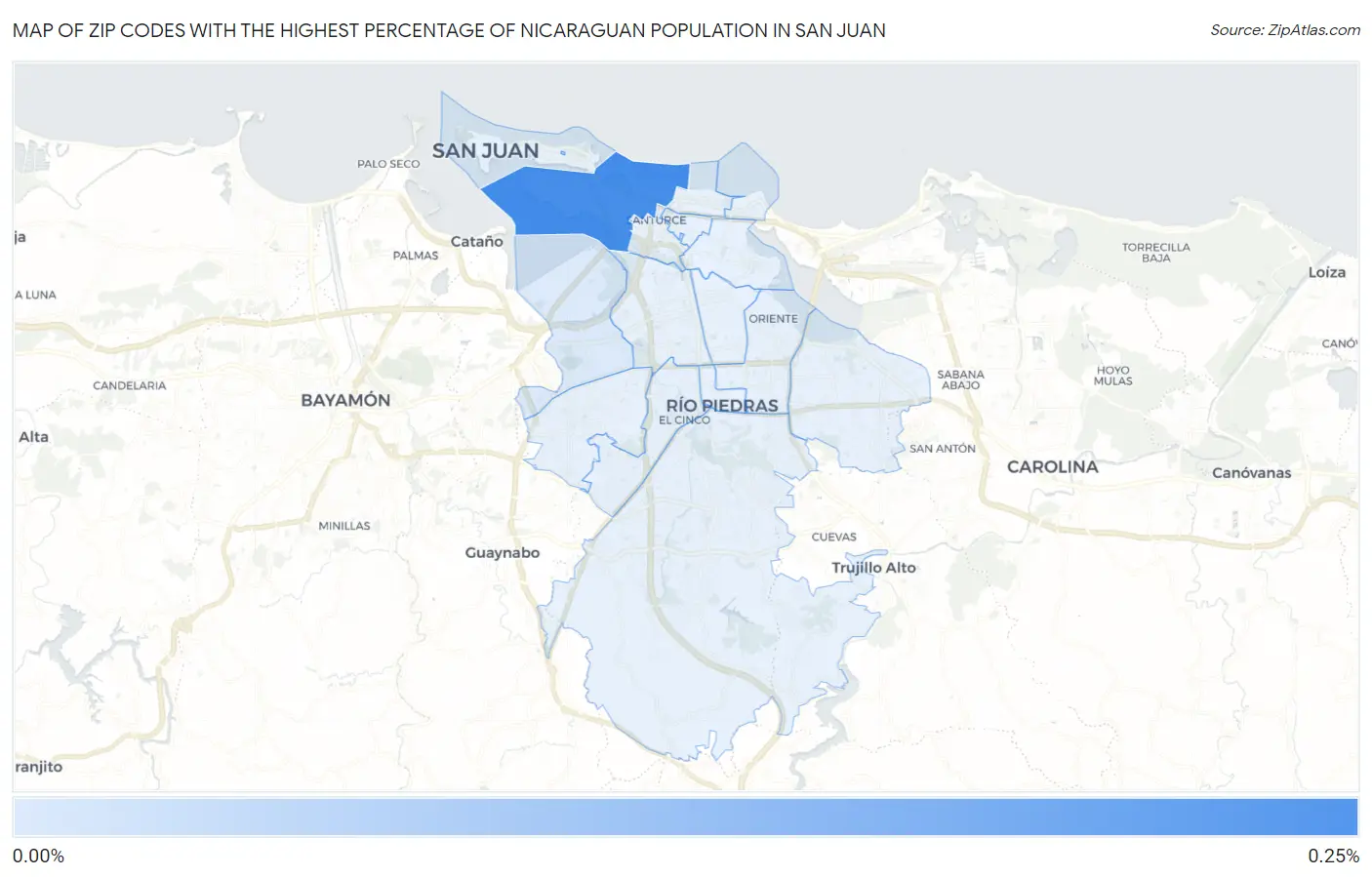 Zip Codes with the Highest Percentage of Nicaraguan Population in San Juan Map