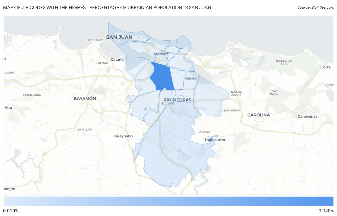 Zip Codes with the Highest Percentage of Ukrainian Population in San Juan Map