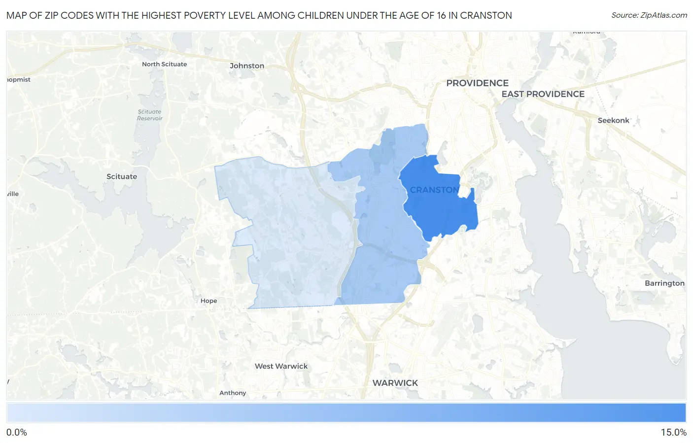 Zip Codes with the Highest Poverty Level Among Children Under the Age of 16 in Cranston Map