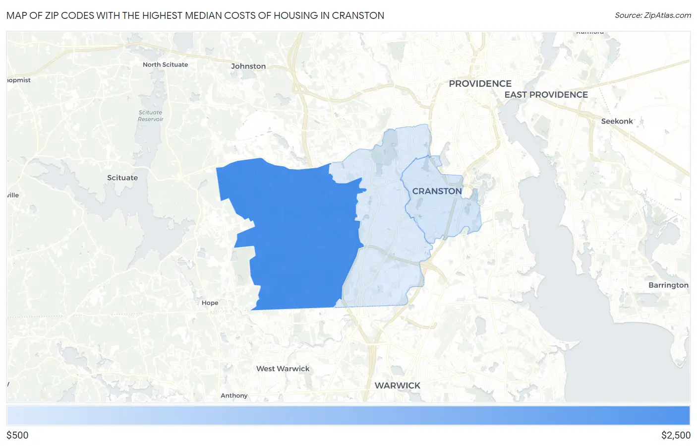 Zip Codes with the Highest Median Costs of Housing in Cranston Map