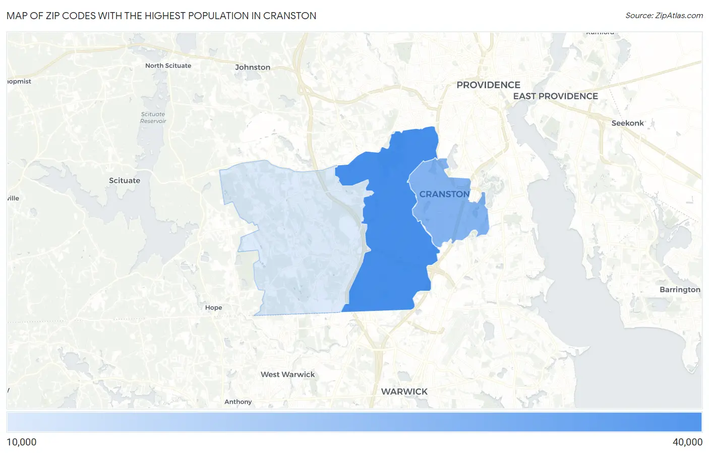 Zip Codes with the Highest Population in Cranston Map