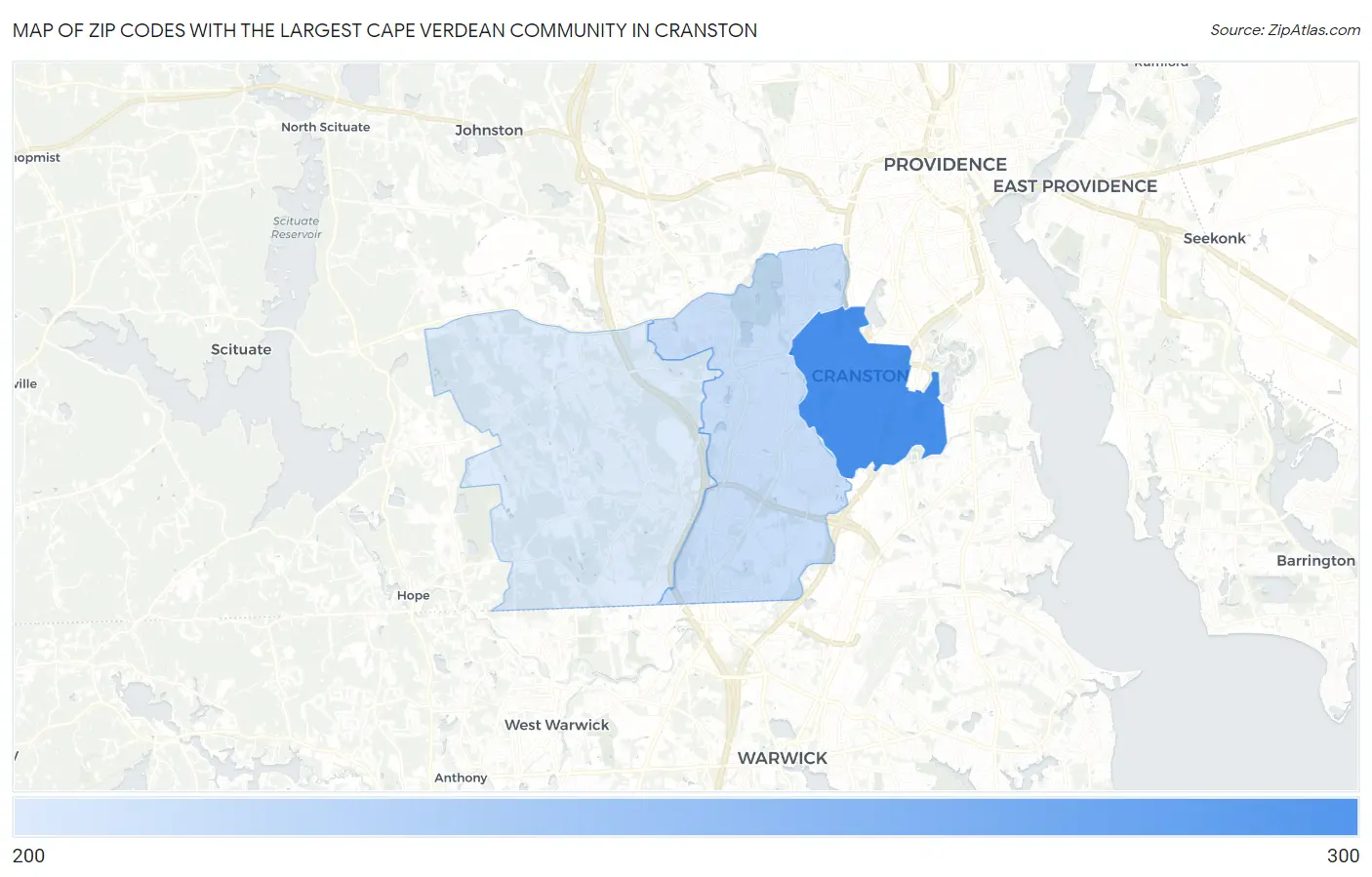 Zip Codes with the Largest Cape Verdean Community in Cranston Map